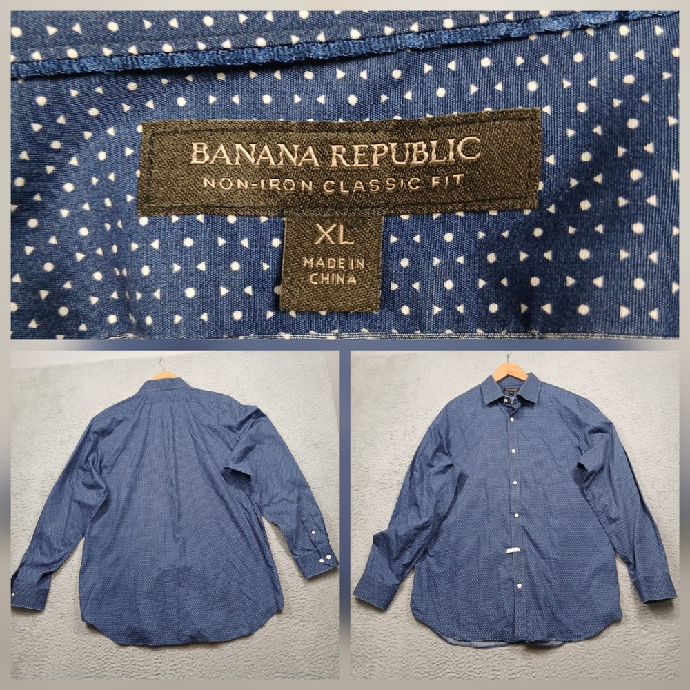 Banana‎ Republic Classic Fit Shirt Men's XL Blue Polka Dot Non-Iron Cotton